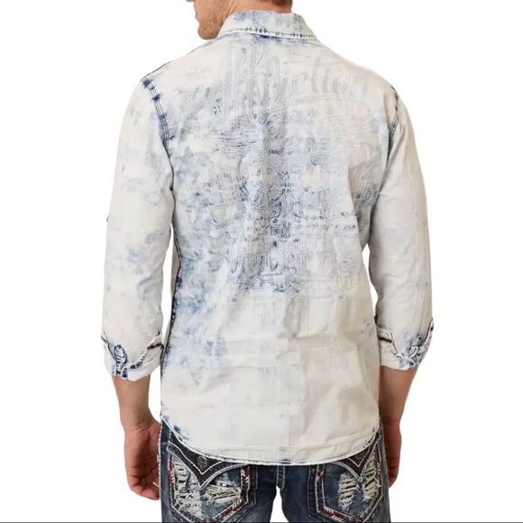 Affliction Men's Button Down Shirt Take A Swing Embroidered Biker - Picture 8 of 8